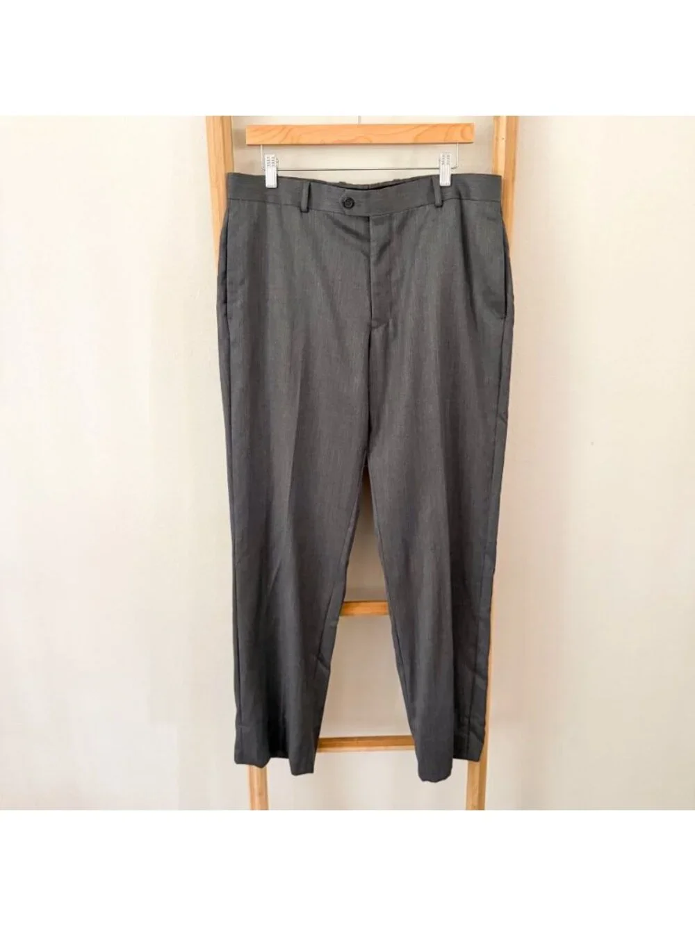 Egara Gray 100% Wool Modern Fit Flat Front Dress Pants Men’s 36x32 Slacks